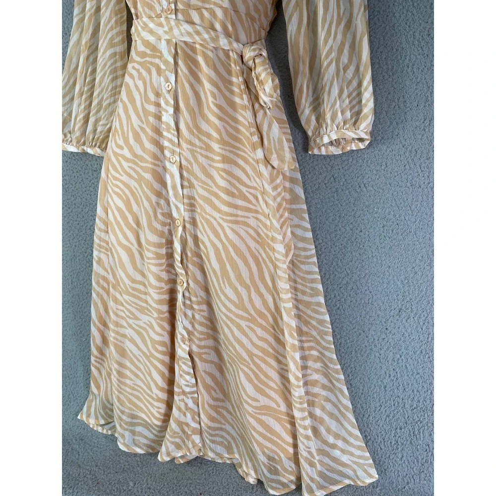 Harlow & Rose Beige Zebra Print Belted Collared‎ Midi Shirt Dress Women’s Size S